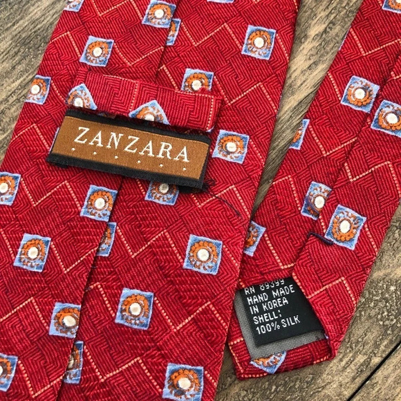 Zanzara Mens 100% Silk Vintage Necktie Tie Career Office Work Church Wedding Red - Picture 3 of 3